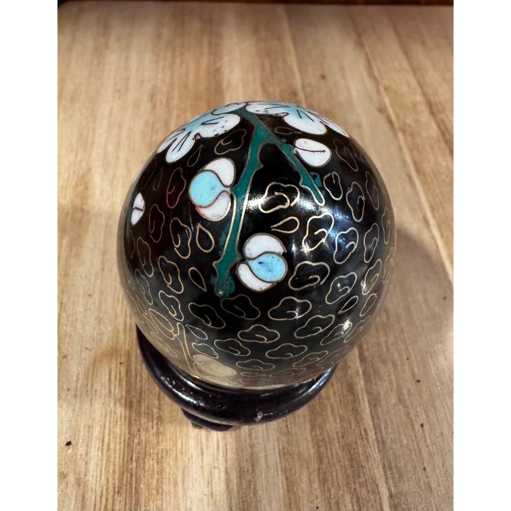 Vintage Cloisonne Egg Black Floral Display Stand Ornate Decorative Art Y1.2 - Picture 7 of 9